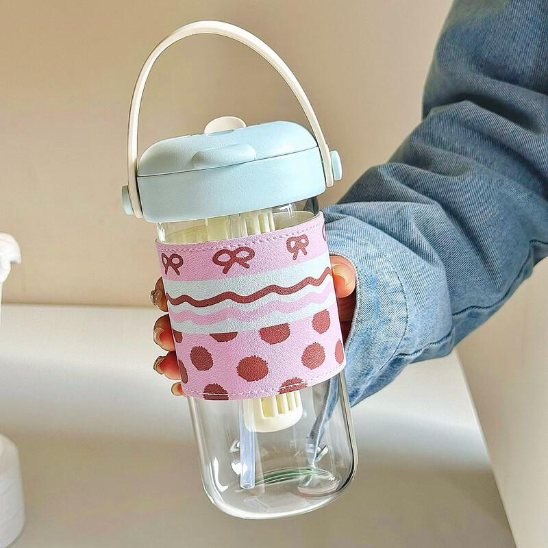 Glass Tea Cup with Dual-Drink Straw