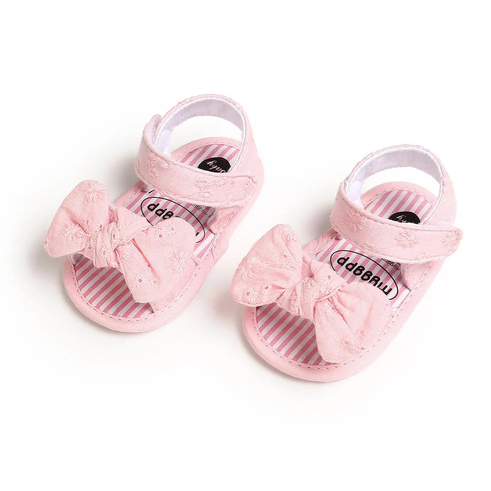 Baby Mädchen Anti-Rutsch Schleifensandalen Sommer Zehenfrei Rutschfest Weiche Sohle Flache Prinzessin Sandalen mit Schleife 0-18M