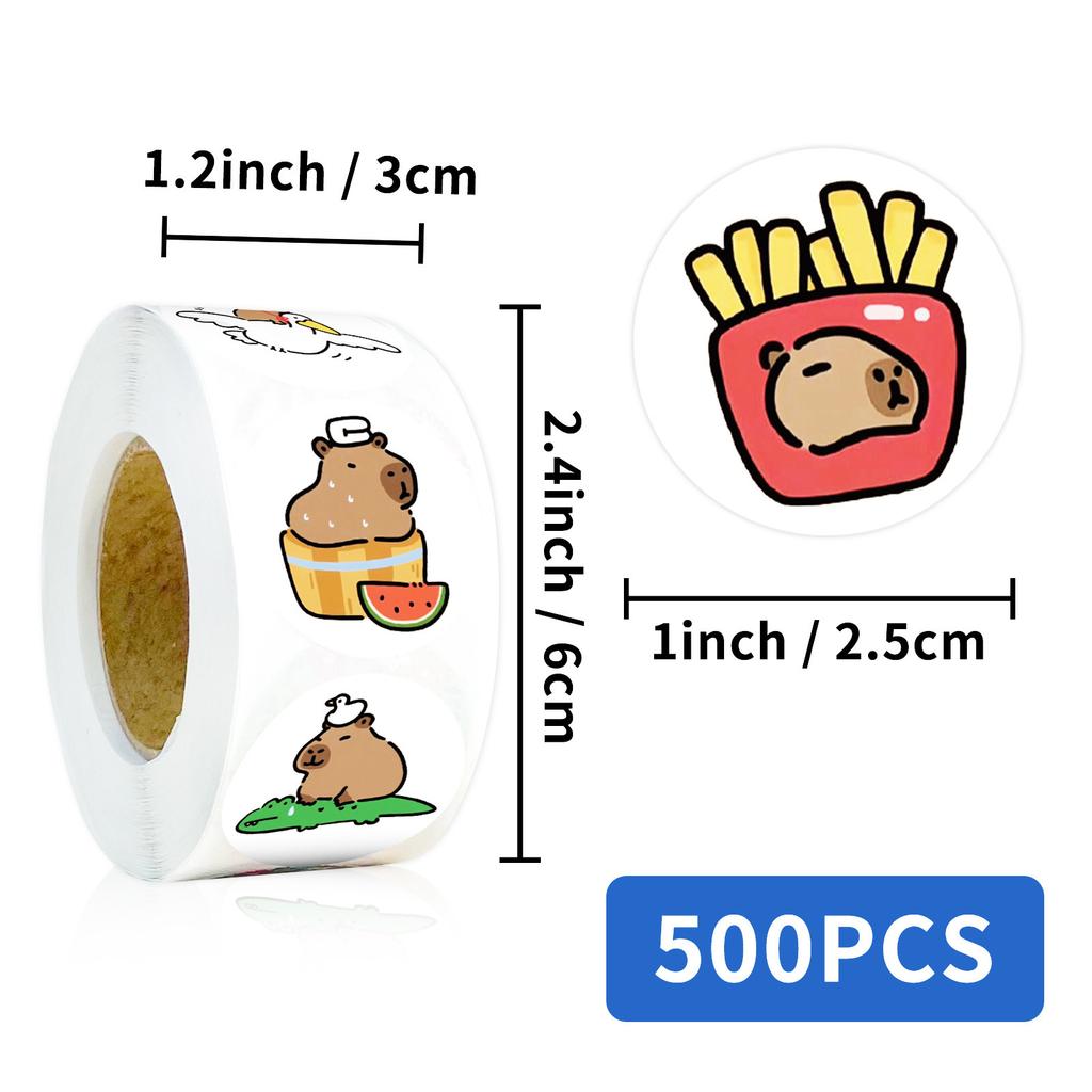 500 Sheets/Roll Capybara Sticker Roll Sticker Creative Hand Account Material Self-Adhesive Sealing Sticker