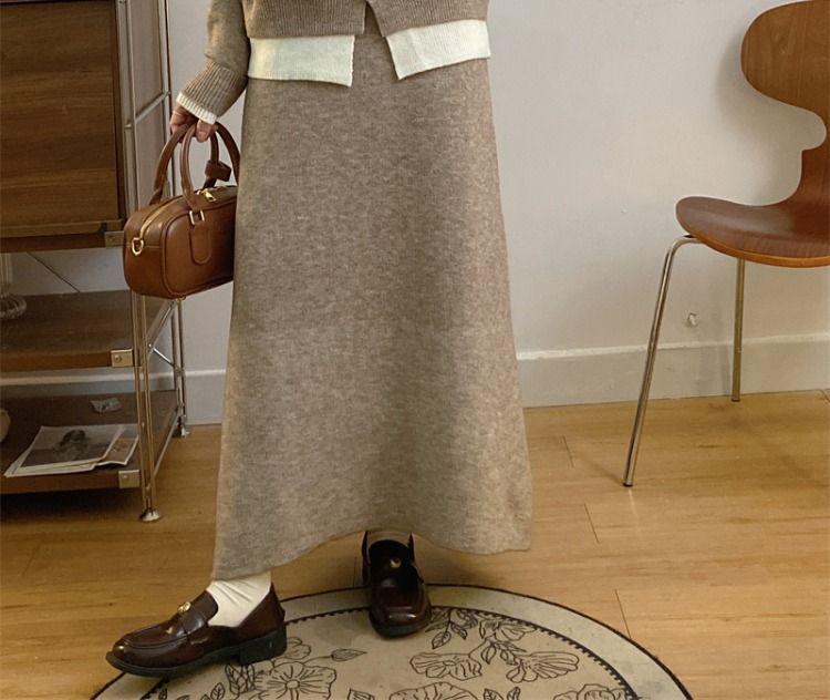 Women's Trendy Autumn/Winter Knitted Two-Piece Skirt Set