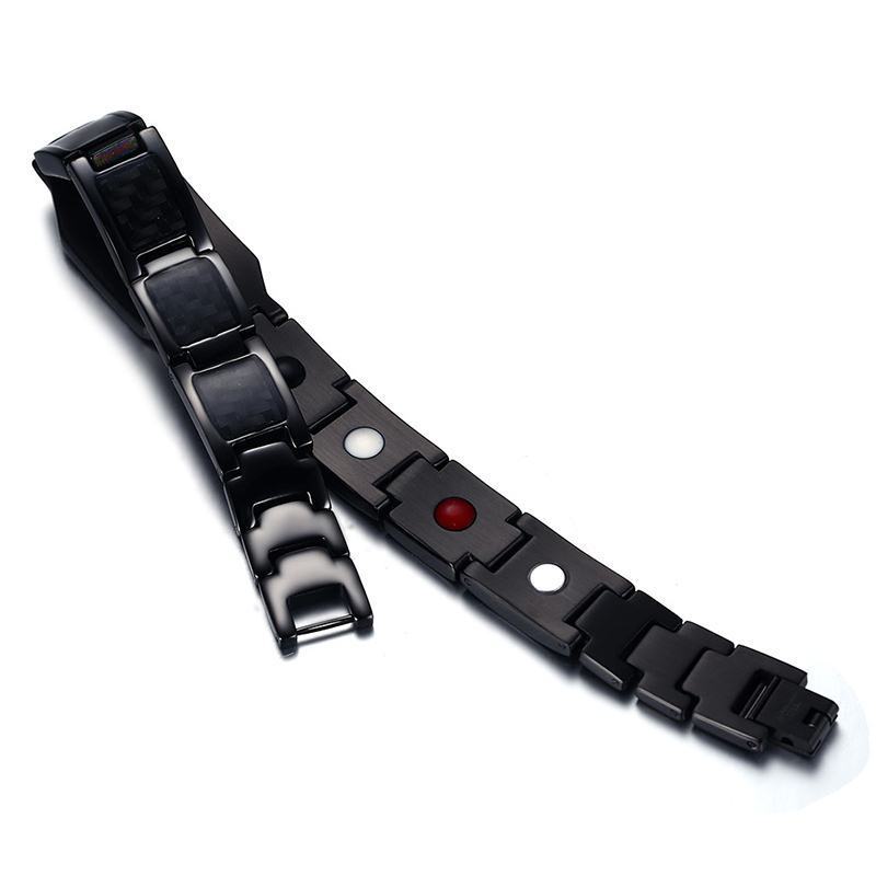 Customize Men 'S Black Stainless Steel Carbon Fiber And Bio Therapy Bracelet With Engraving 12 Constellations Men Jewels