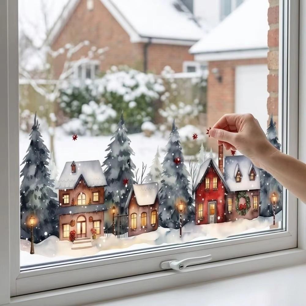 Waterproof Christmas Village Window Stickers Village Window Decals  Christmas Decoration