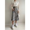 Leopard Pattern Satin Midi Length Brown Skirt