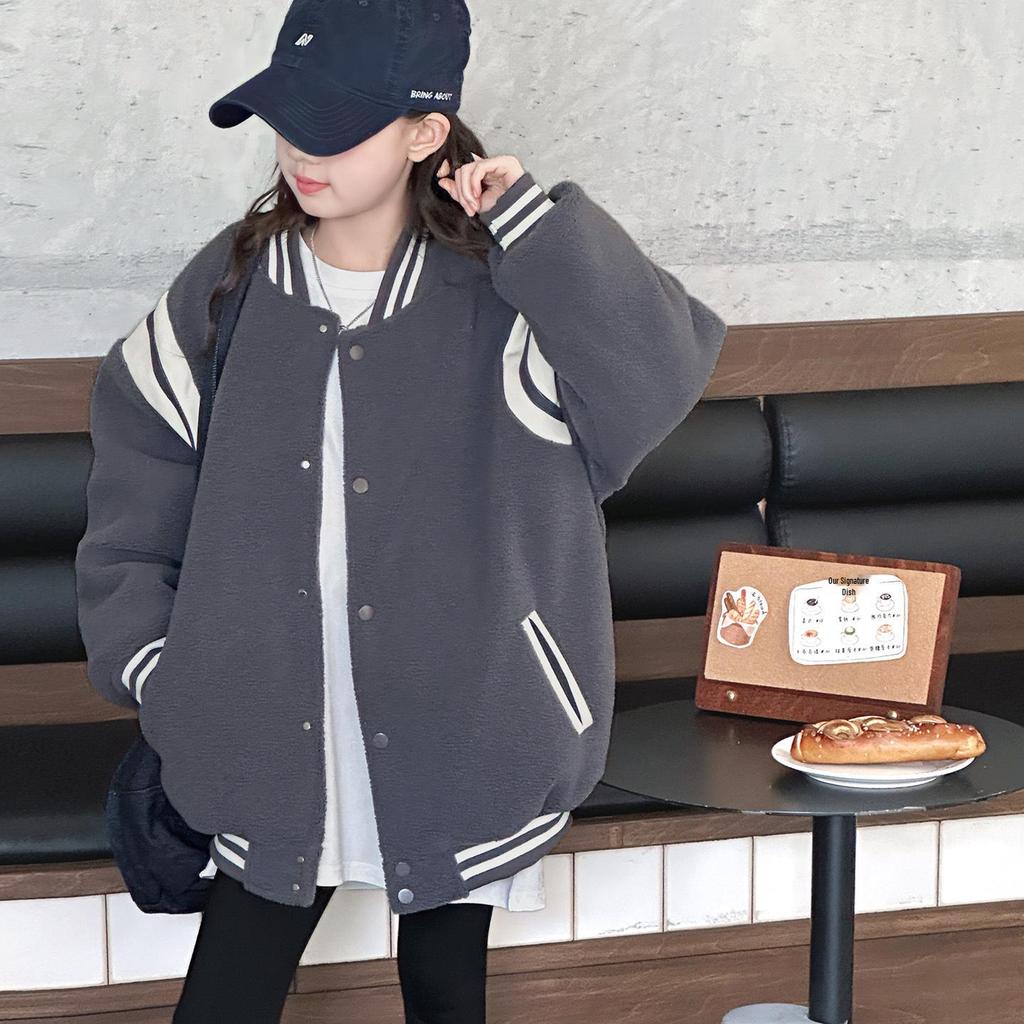 Girls' Quilted Thick Jacket - Korean Style Baseball Uniform for Autumn/Winter 2025
