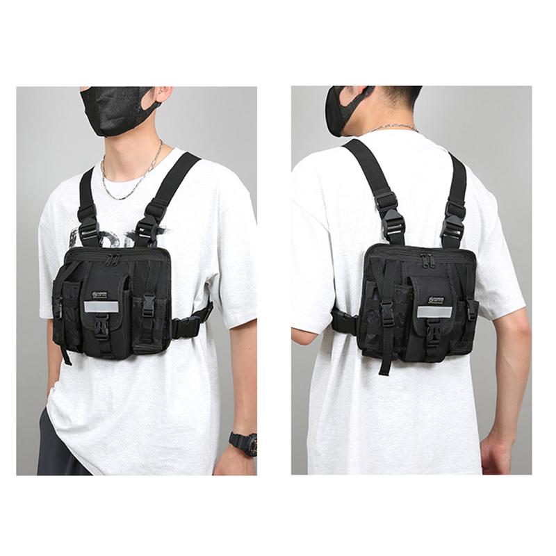 Sac Chest Rig Design Réfléchissant Sac Gilet Tactique Résistant à l'Usure Multiples Poches Sac de Poitrine pour Étudiants Sac à Dos Streetwear Hip-Hop