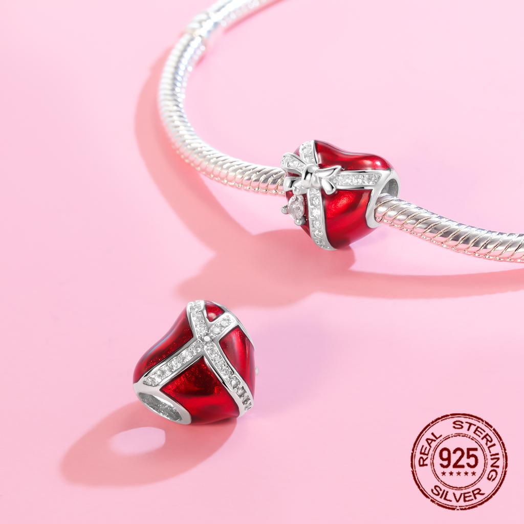 Red Color Series Charms Beads Copper Blood Heart Love Car Strawberry Fruit Dangle Fit Original Bangle Bracelet Diy Jewelry