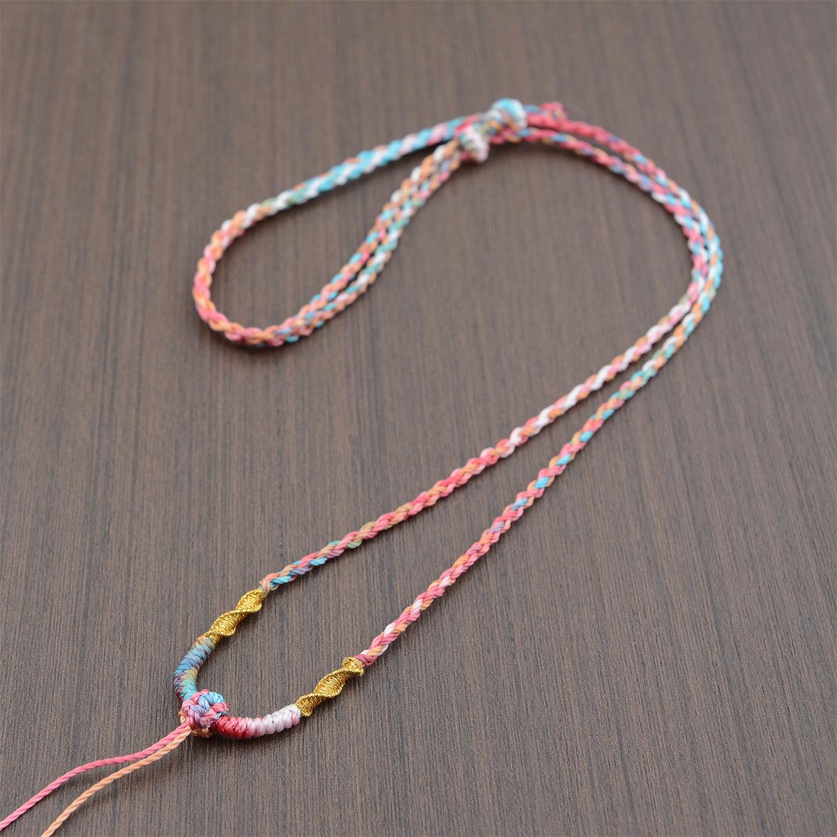 Tibetan Ethnic Style Handmade Four-Strand Braided Vajra Knot Jade Pendant Necklace Rope