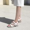 JiSyu Women S Natural Cowhide Renew Cubic Flat SandalS