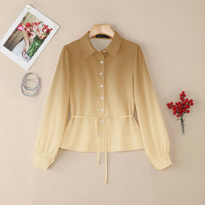 

ZANZEA Женская повседневная блузка с отложным воротником, градиентным принтом, свободного кроя, с длинным рукавом 5XL хаки