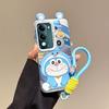KEYSION Cute Ear Cartoon Case for VIVO Y04 Y04s with Lanyard Soft Silicone+PC Shockproof Phone Cover for VIVO Y29s Y29t 5G