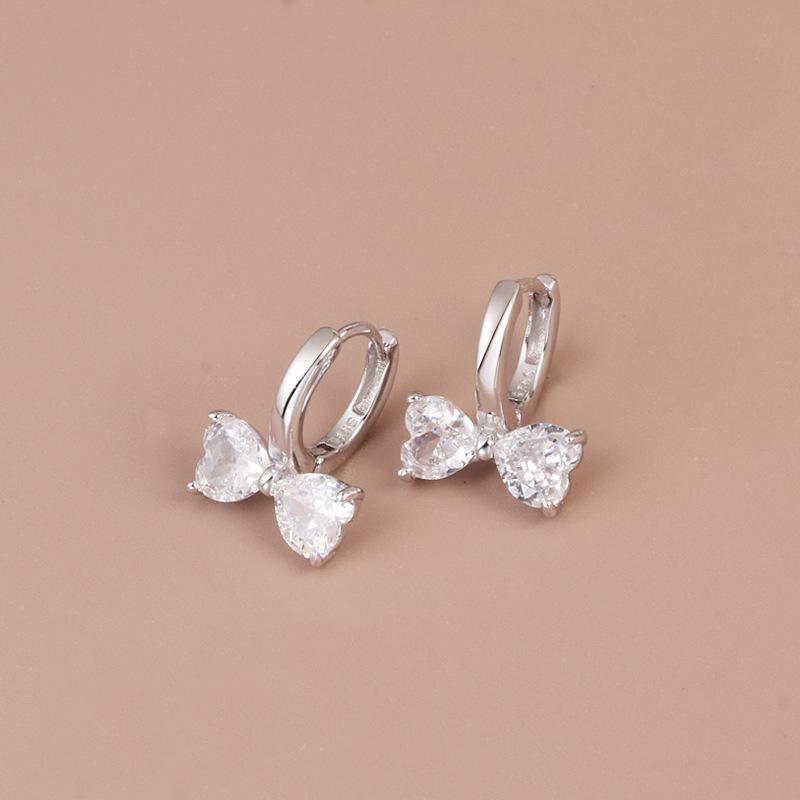 S925 Sterling Silver Bow Zirconia Earrings - Elegant Korean Style for Women
