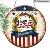 2D Flat - 1pc Aluminum Round Decor, Vintage American Flag & Tulip Wreath Design, Decorative Sign, "USA Benvenuti" Patriotic Metal Wall Art
