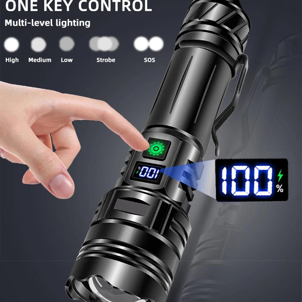 500W High Power LED Flashlight Type-C USB Rechargeable Zoom Torch Strong Light Lamp Outdoor Ultra Powerful Flash Light