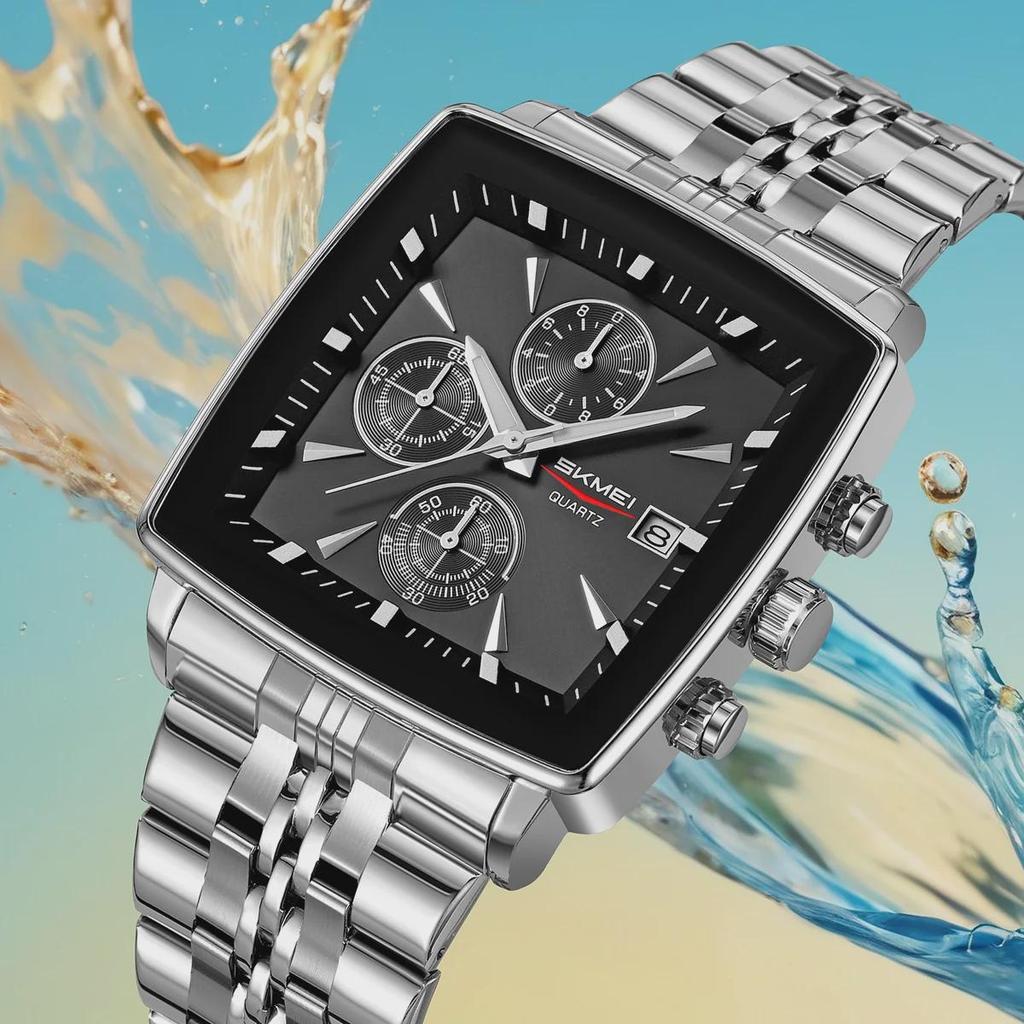 SKMEI Stainless Steel Strip Quartz Watch Men Business Wristwatch Fashion Waterproof Stopwatch Male Wristwatches