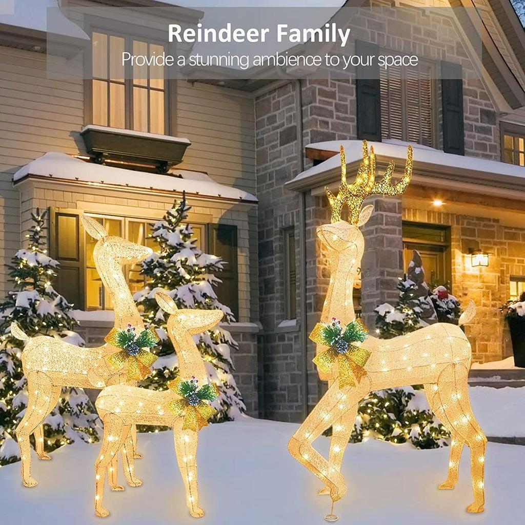 3pcs Christmas Stake Light Set Outdoor 2D Acrylic Lighted Reindeer for Yard Garden Pathway Patio Winter Holiday Party Decoration