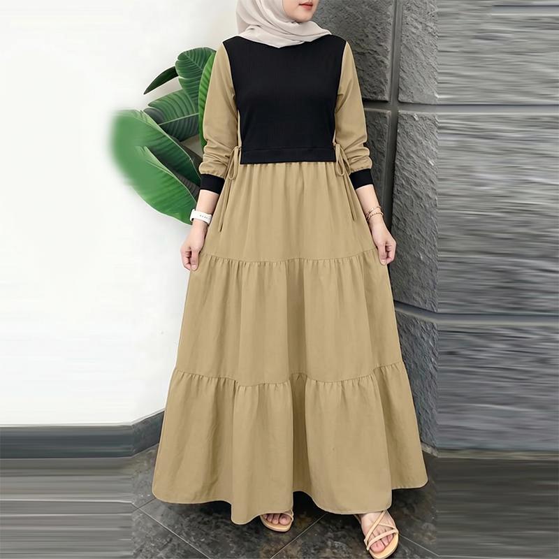 ZANZEA Women Casual Round Neck Long Sleeve Loose Patchwork Long Dress