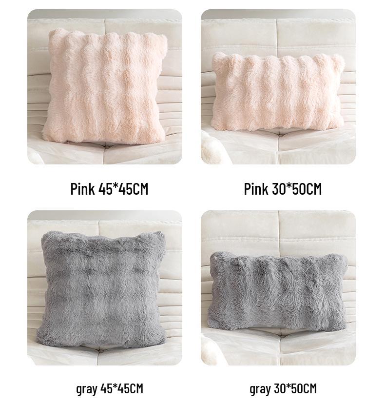 Rabbit Fur Plush Throw Pillow - Solid Color Fleece Cushion for Sofa, Bedroom, or Study