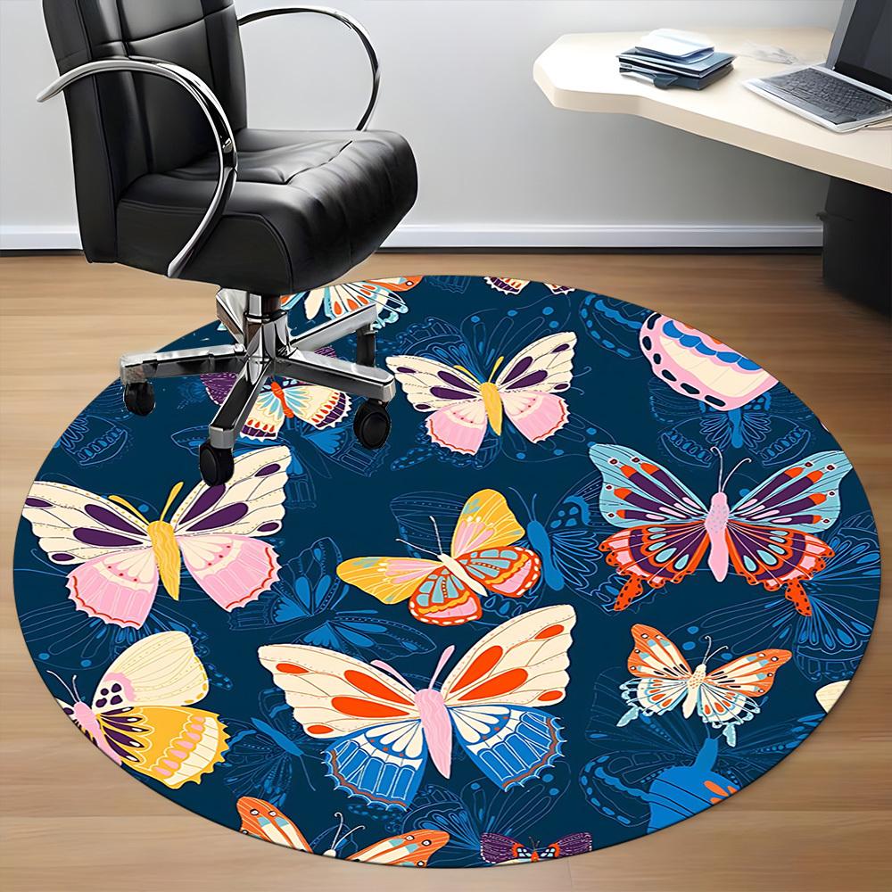 1pc Butterfly Print Carpet for Office Non Slip, Round Carpet, Soft & Comfortable, Carpet for Office, Lightweight Round Floor Mat