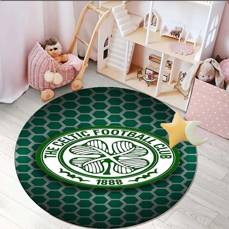 1PC round rug Cel-tic Football Club Crest Printed Round Area Rug ,Rug For Home Office, Round Chair Rug, Decorative Carpet Fan gifts Christmas gift