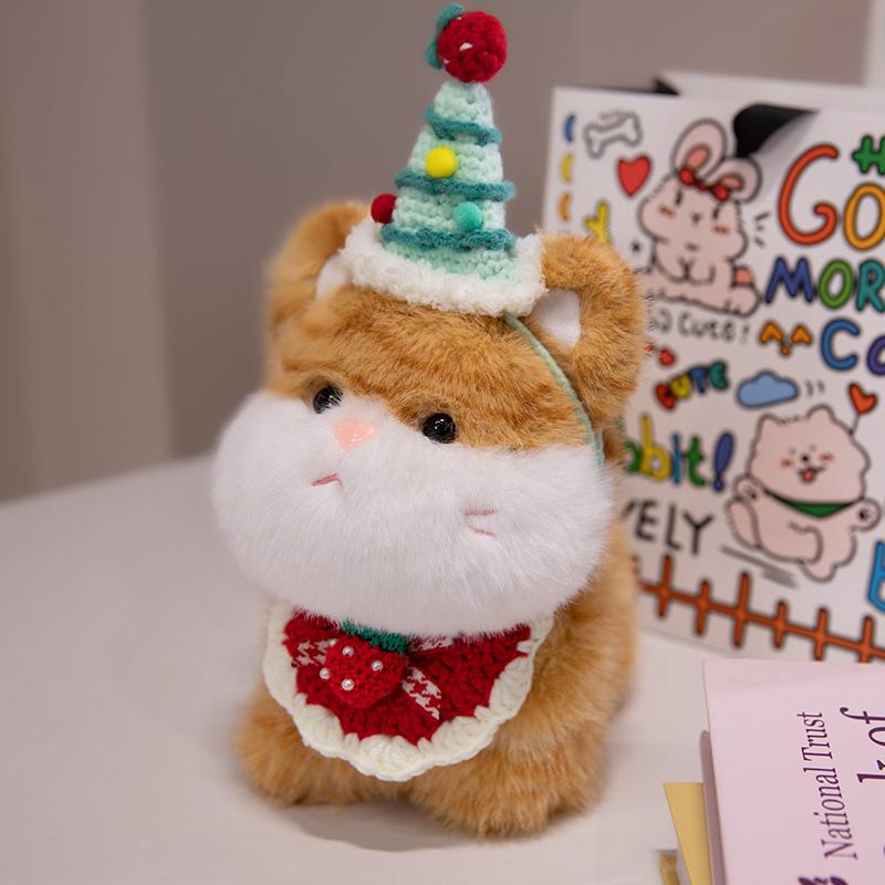 Cute Big Face Cat With Birthday Hat Fruit Cake Snack Bib Decor Kawaii Grey Orange Cats Kittens Plushie For Kids Birthday Gift