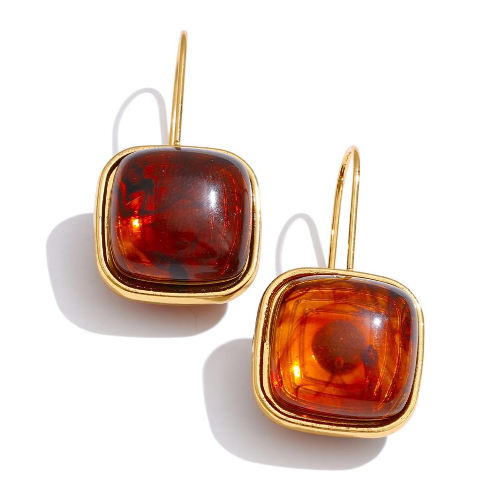 

Yhpup Amber Beige Resin Square Drop Earrings Daily Stainless Steel Versatile Fashion Jewelry Cheap Accessories