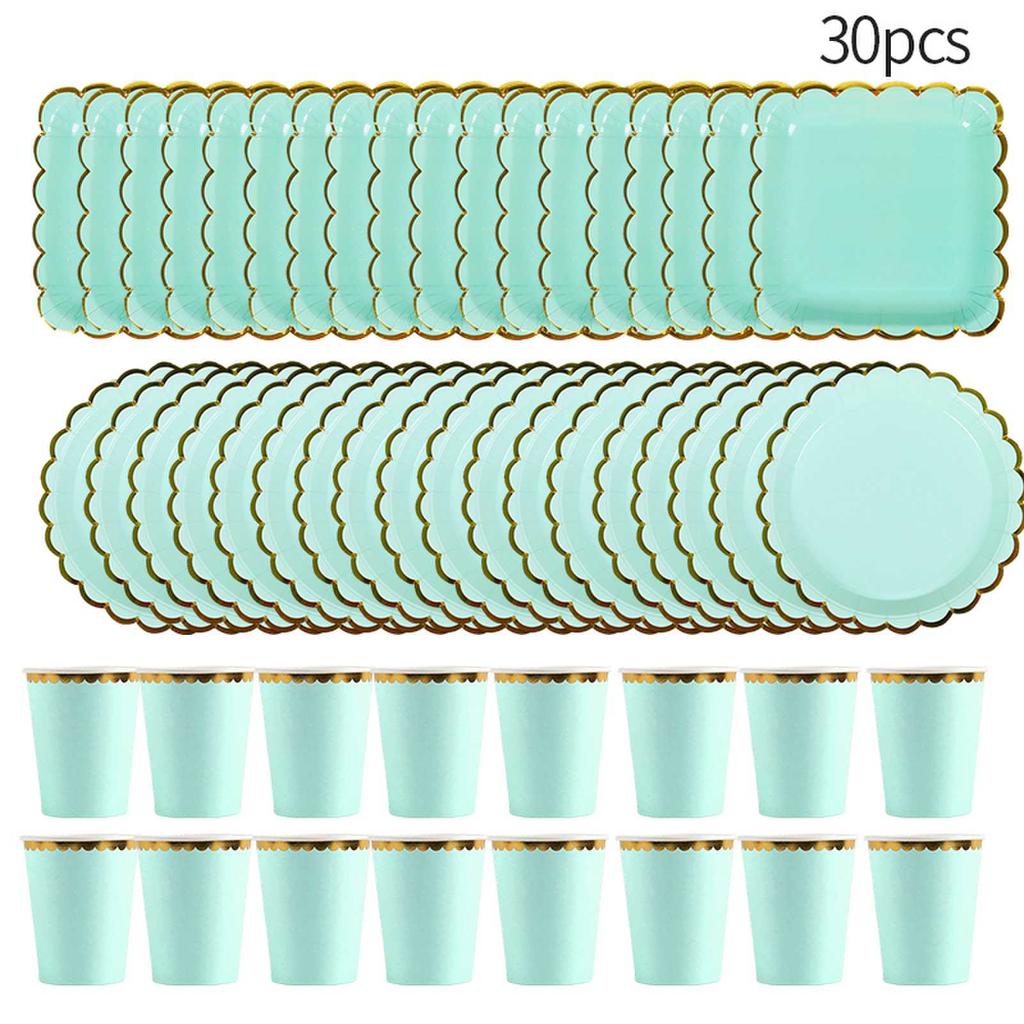 30pcs Disposable Plates Cups Birthday Decoration Disposable Tableware Disposable Party Dish Baby Shower Camping Disposable Cups