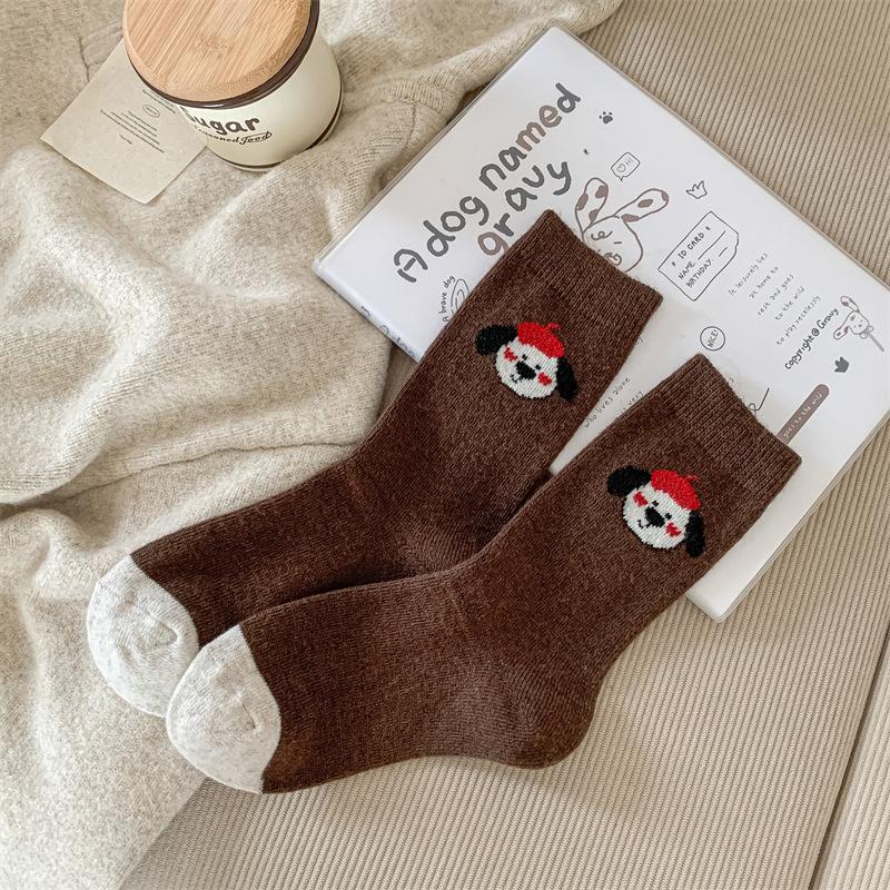 Socks Girls Cute Puppy Wool Socks Stacked Socks Girls Cartoon Thickened Warm Medium Socks Socks