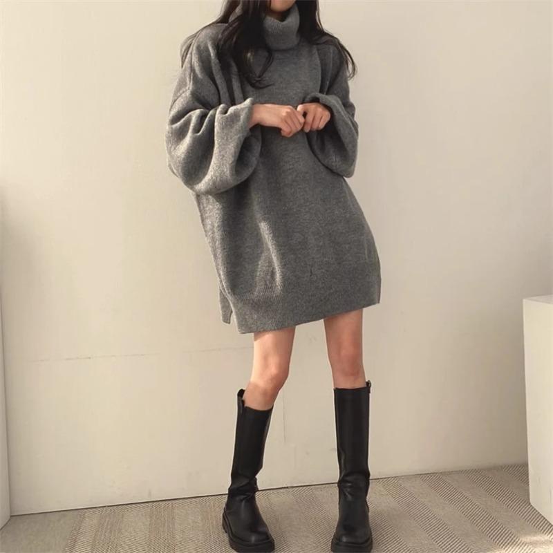 Iarna ocazional de tricotat cu mânecă lungă de culoare solidă pulovere largi de moda coreeană femei chic cu gât rotic pulover cald sexy