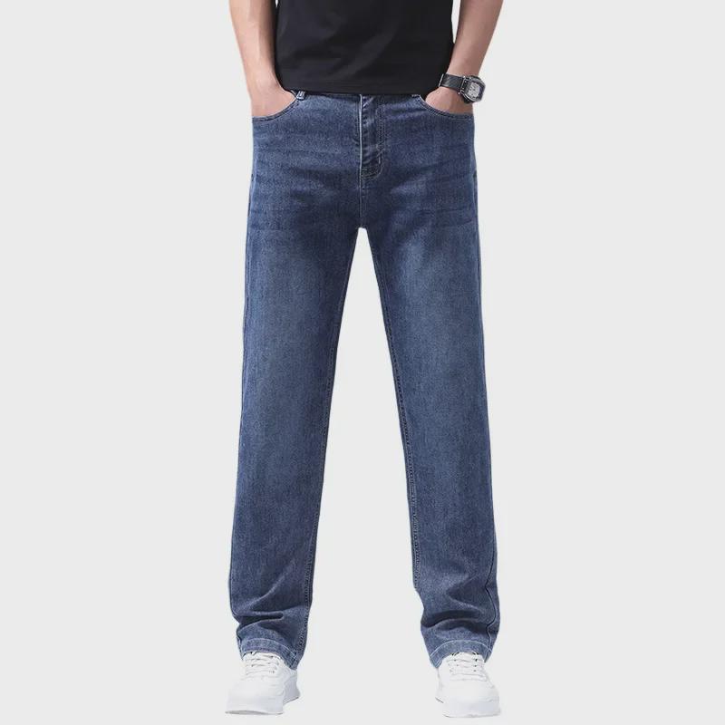 Prémiové jarní džíny: Lehký luxus, 3D elastický, prodyšný, úzký rovný střih pro muže středního věku