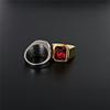 Titanium Steel Square Gem Ring - Red & Black Sapphire Punk Rock Design