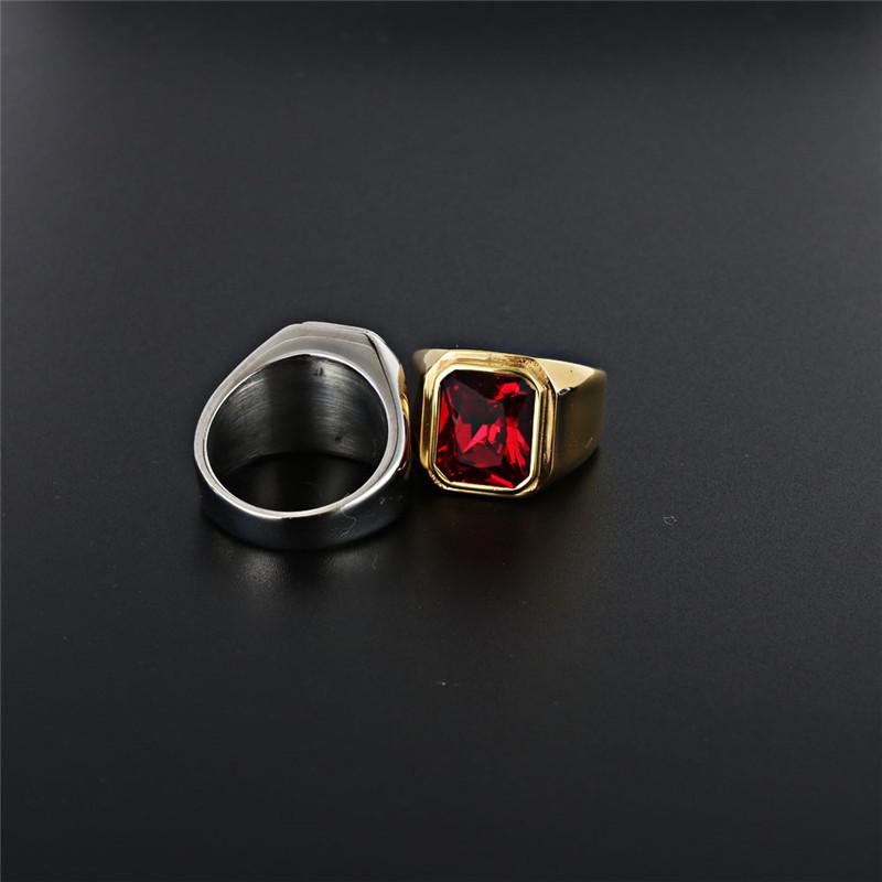 Titanium Steel Square Gem Ring - Red & Black Sapphire Punk Rock Design