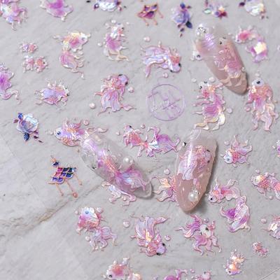 1 pz. Adesivi per nail art a forma di pesce glitterato in rilievo, rosa, giallo, rosso, autoadesivi, decorazioni per unghie, decalcomanie scorrevoli fai da te
