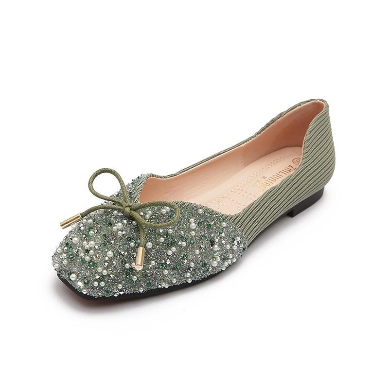 

Весенние новые туфли-лодочки с квадратным носком, украшенные жемчугом и стразами, на мягкой подошве, повседневные балетки 43
