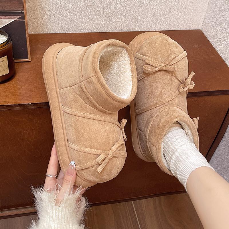 Retro Bow Snow Boots Women's Autumn and Winter New Niche Thick-soled Velvet Non-slip Short Boots Cotton Shoes Women