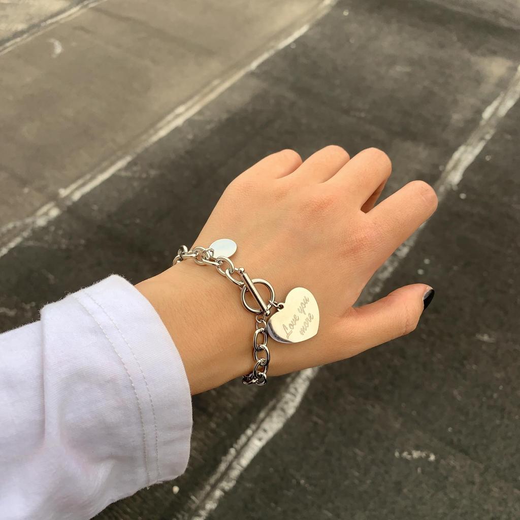 Trendy Titanium Steel Heart Necklace - Short Length Stainless Steel Letter Pendant Fashion Accessory