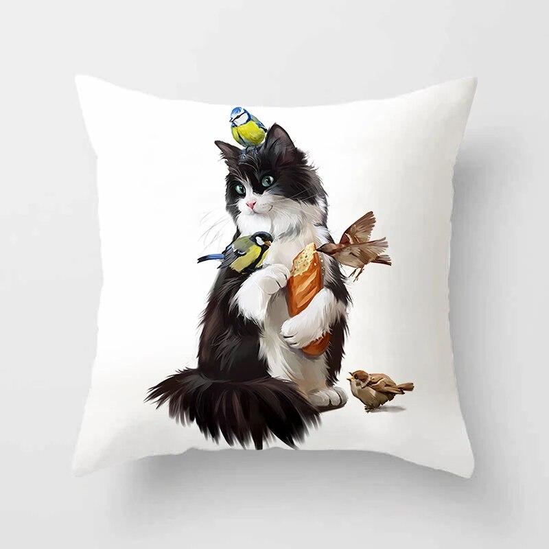 Cute Cat  Print Polyester Cushion Cover 45x45 Throw Pillow Case For Sofa Car Home Decorative Pillowcase Pillow Cover