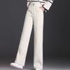 Chenille Flare Pants Women Winter Fleece Pants High Waist Wide Leg Casual Straight Cut Mom Extra Thick Sherpa Women Trousers