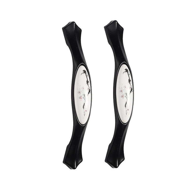 European Style Black & White Plum Blossom Ceramic Cabinet Handle