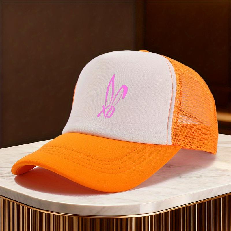 Easter Bunny Ears Xo Graphic Trucker Hat Black White Mesh Baseball Cap Unisex Casual Street Style Gift