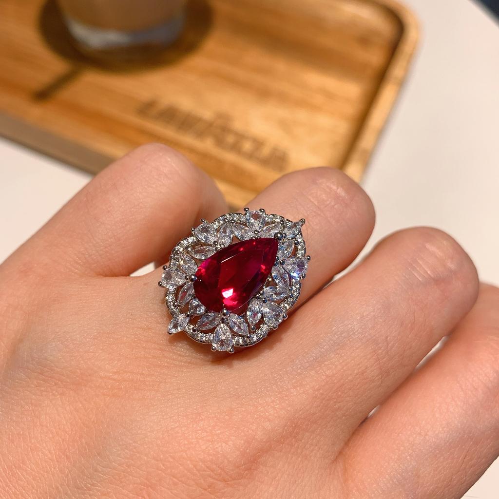 Jewelry Supply Jewelry Set Simulation Red Corundum Pendant 8 * 14 Ring 8 * 14