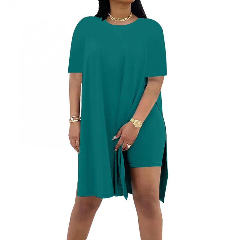 Summer 2025 Solid Color Loose Round Neck Short Sleeve Two-Piece Casual Set