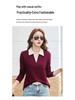 2025 Autumn Color Block Polo T-Shirt for Women: Long-Sleeved, Fake Two-Piece Design for Middle-Aged Mothers