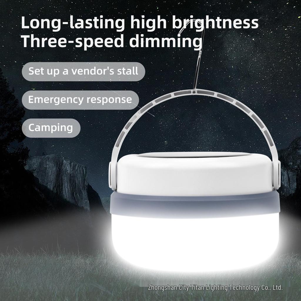 Super Bright Solar Camping Lantern - Emergency Light, Dimmable, Rechargeable, and Portable for Outdoor Use