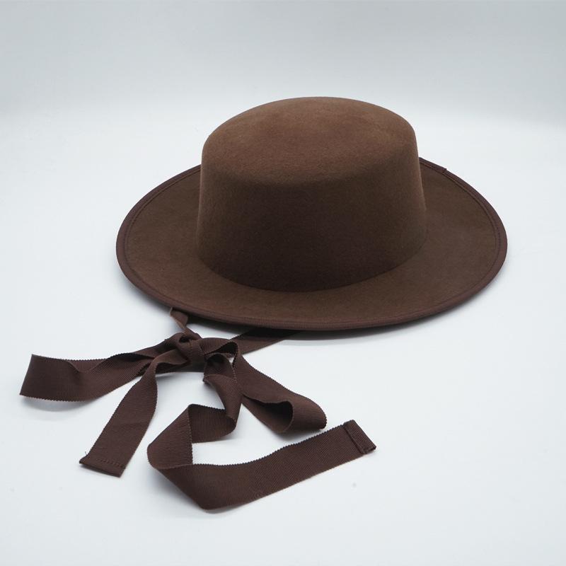 French Retro Japanese Brown Woolen Lace-Up Flat Top Top Top Hat Women'S Autumn And Winter Panama Felt British Korean Version Tide