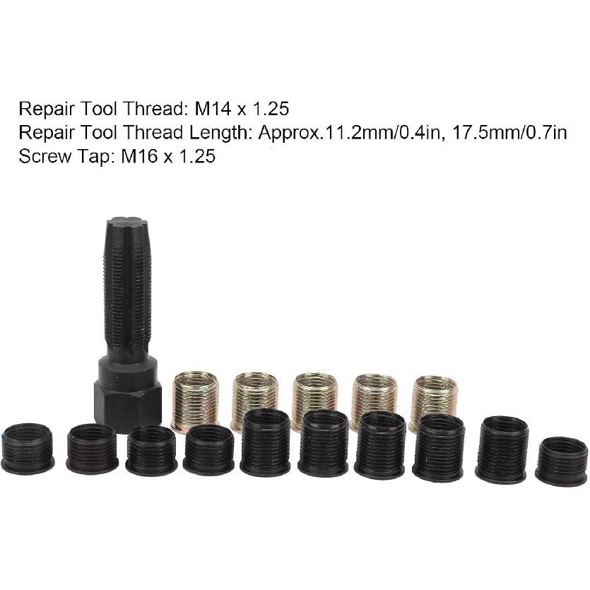 Spark Plug Thread Repair Kit, M16 x 1.25 Screw Tap Portable Carbon Steel Rethread Kit, M14x1.25 Spark Plug Thread Repair Tool