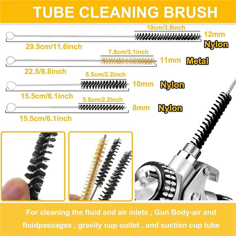 A27F-Sprayer Cleaning Kit 34 Pcs Multi-Purpose Paint-Gun Brush Cleaner Tool With Nylon Mini Tube Brushes And Needles