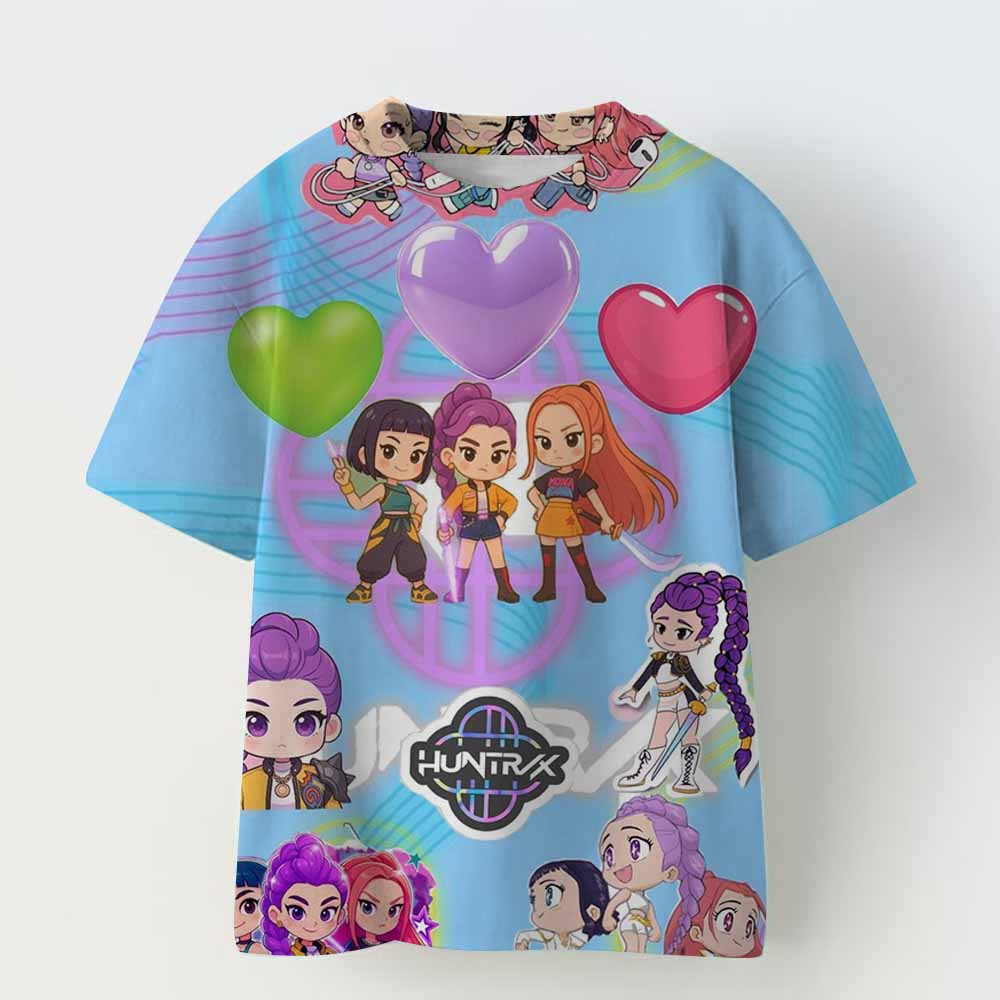 KPop Demon Hunters T-shirt for Children Cartoon Black Tee Top Girls Round Collar Short Sleeve Clothes Kids Summer Clothing Gift