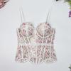 Women Floral Print Bralette Corset Top Spaghetti Strap Sweetheart Neckline Lace Up Bustier Summer Tank Top