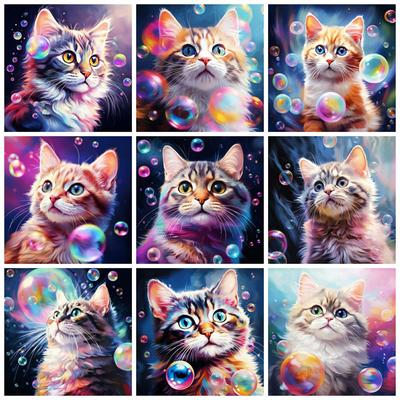 Diy Diamond Painting Cat Cartoon Full Square Round Embroidery Mosaic Animal Handmade Home Decor