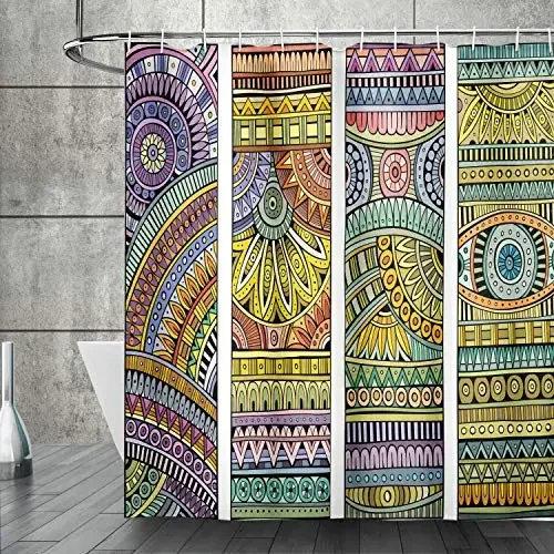 Mandala Boho Dusjforheng Fargerikt Blomstermønstret Baderomsforheng for Hjem Badekar Dekorasjon Vanntett Polyesterstoff med Kroker